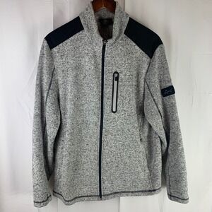 Greg Norman Sweater Jacket Mens Medium Grey Full Zip Mock Neck Contrast Shoulder